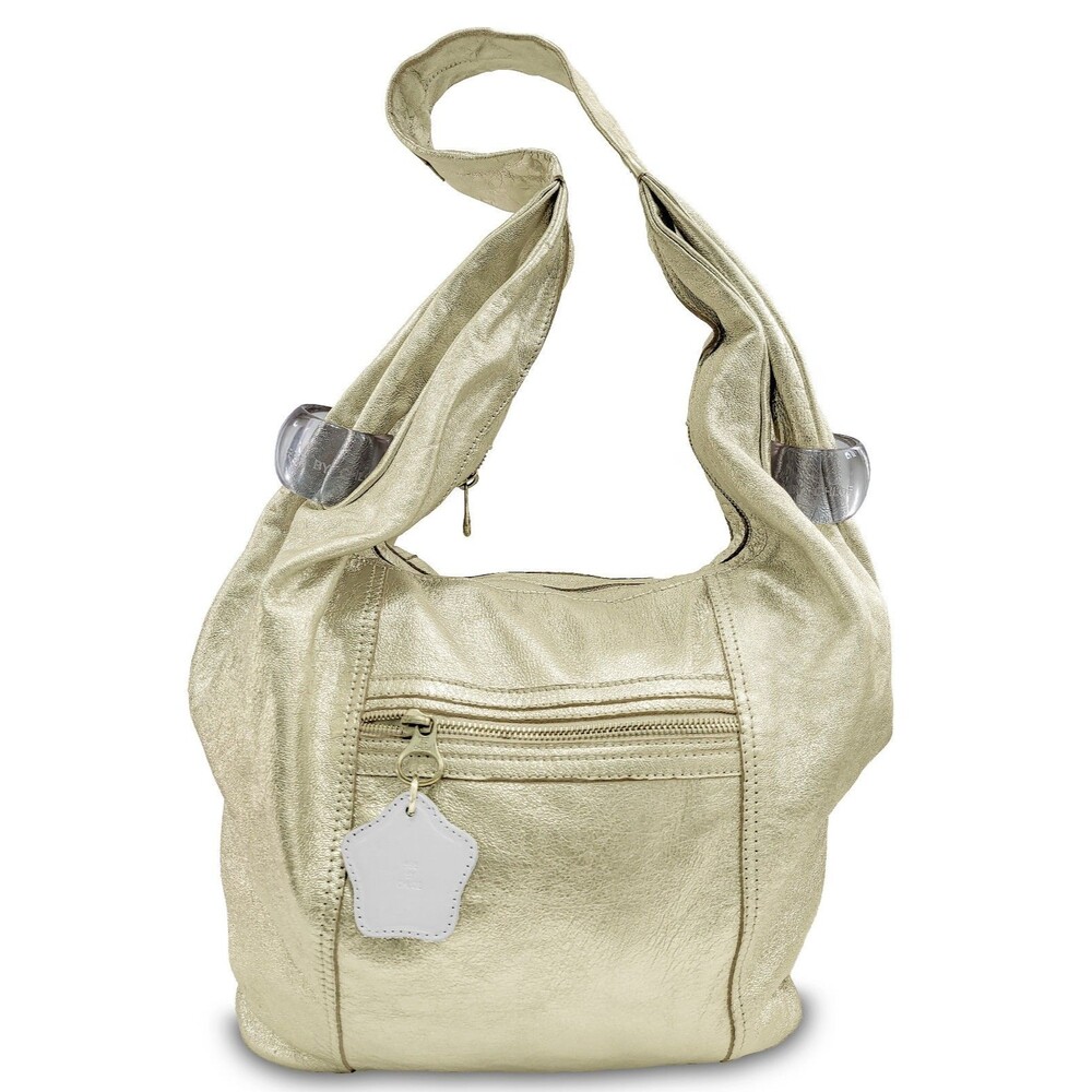 See By Chloe Gold Metallic Leather Hobo Shoulder Bag Large Rocker Glam Y2K